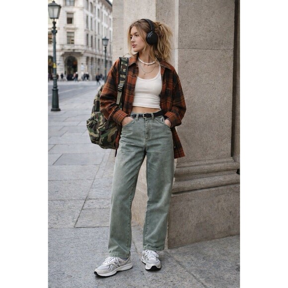 Lee Pants - Vintage Lee High Rise Women Pants Size 8 P Green USA Made Cotton 28x29 Twill Fab